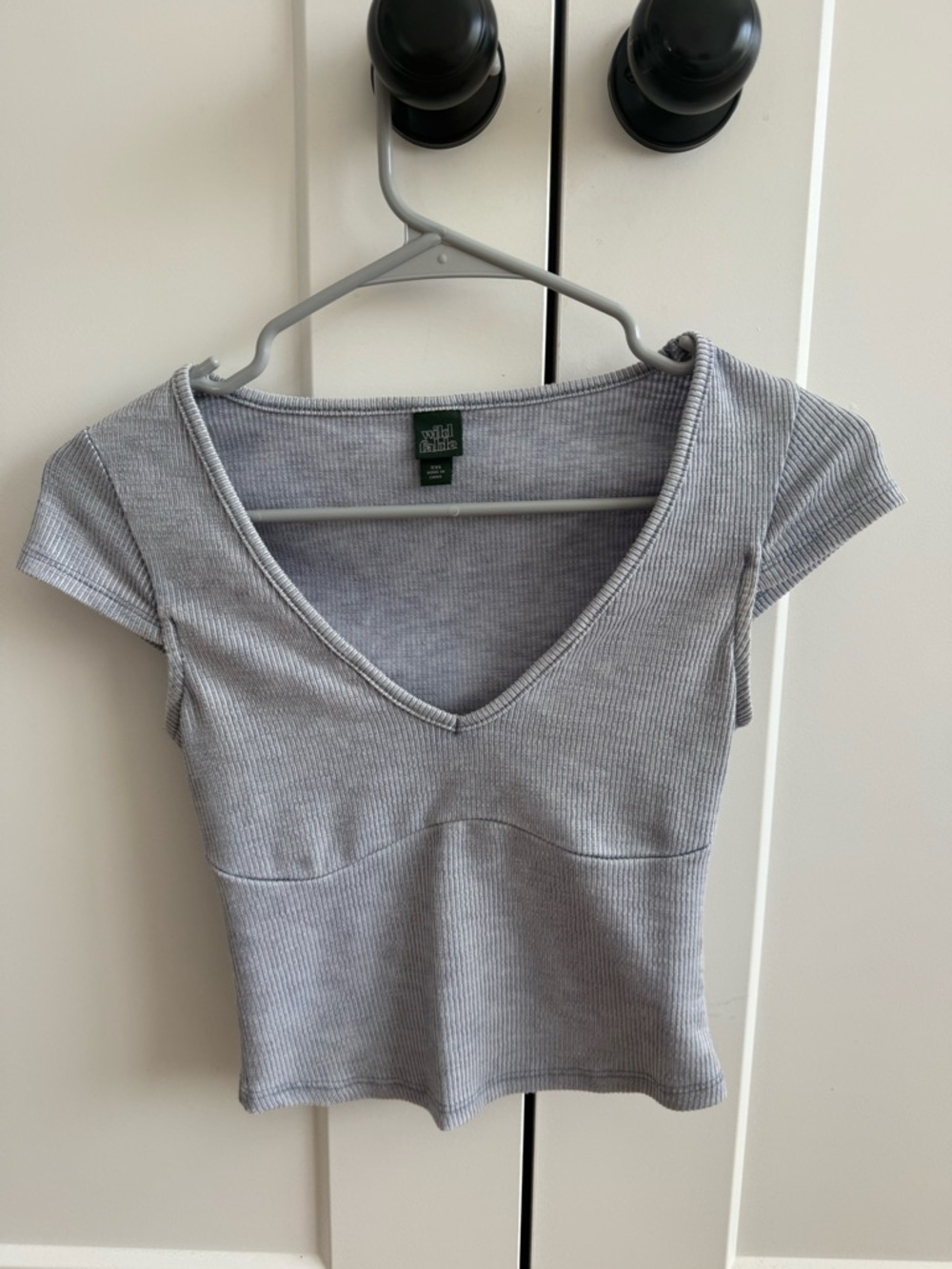 wild fable Light Gray Ribbed V-Neck Short Sleeve Crop Top